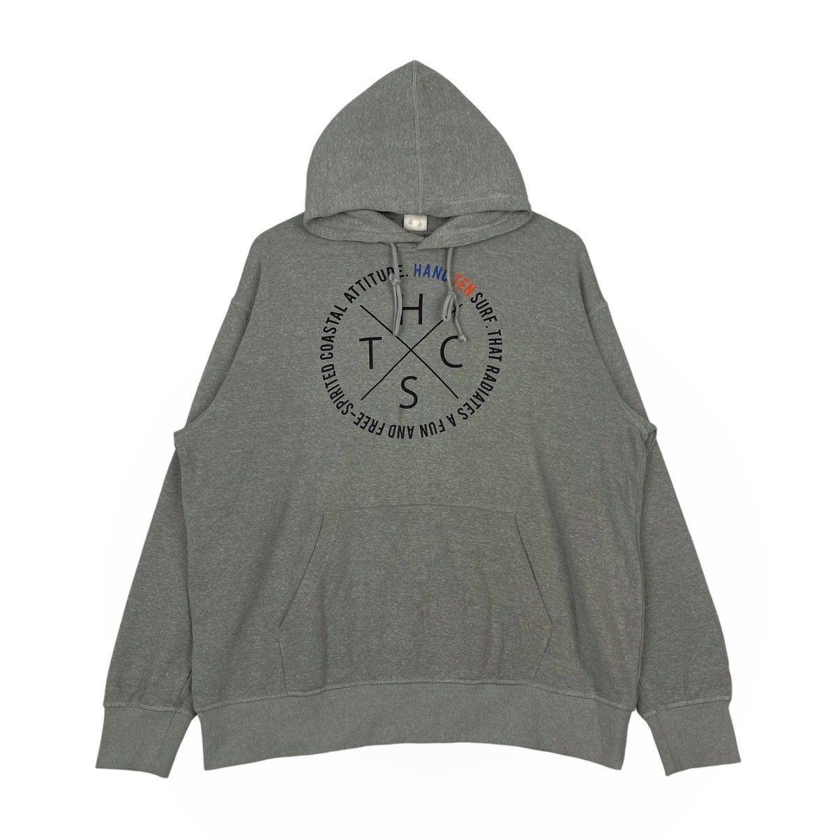 Vintage Hang Ten Printed Hoodie Light Gray Pullover Jumper