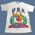 Vintage Garfield Usa Eating Team Pizza Graphic Tee Shirt Mens Large Nwt White Cotton Crew Ne Hoodie, Sweatshirt