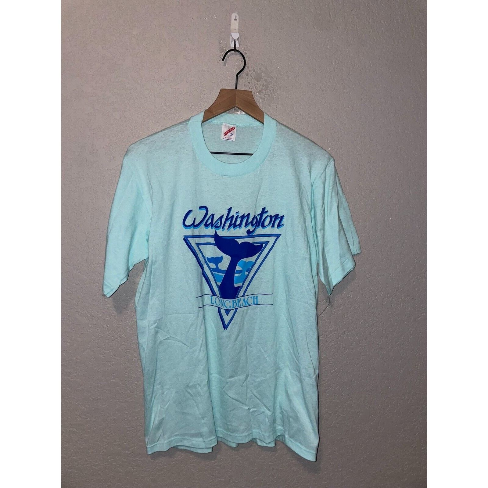 Jerzees Vintage Long Beach Shirt Washington Whale Tail Tee 90s Vtg L