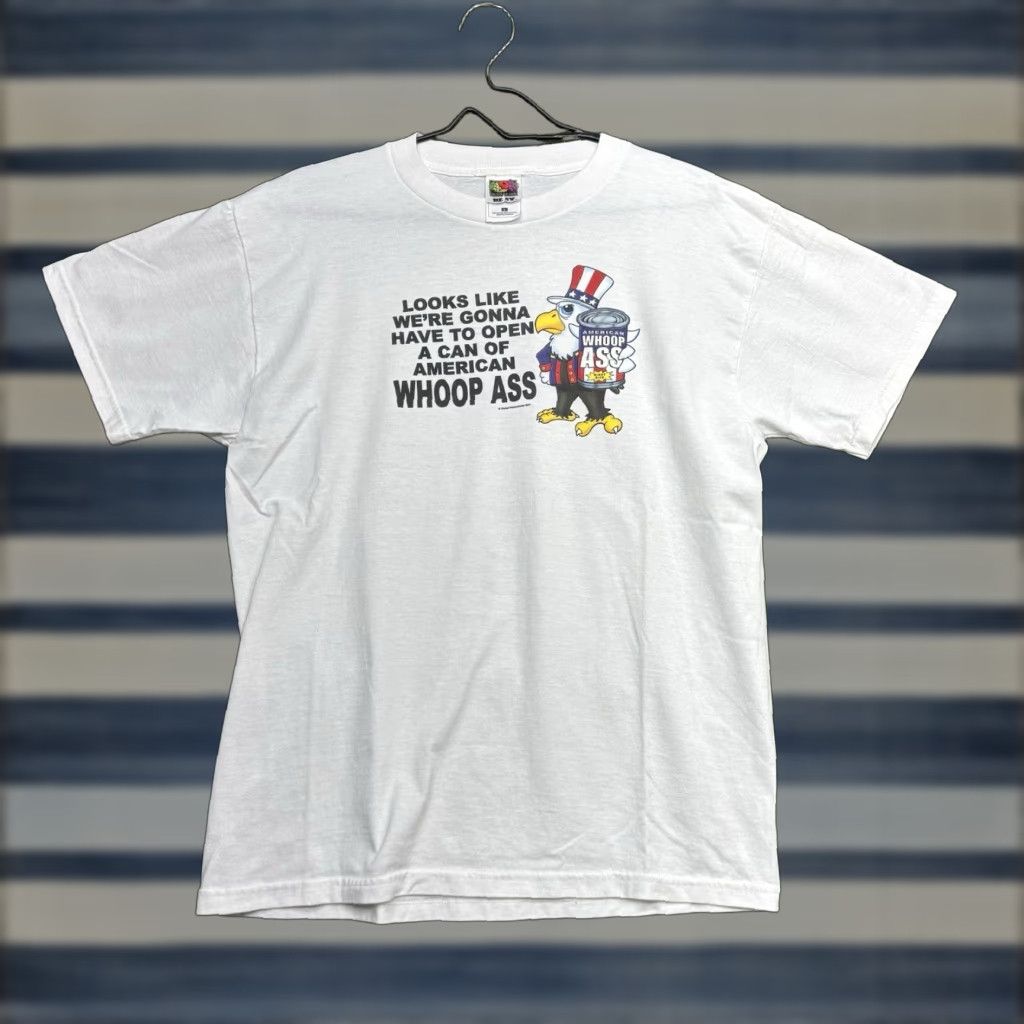 Vintage Spreadshirt Can Of Whoop Ass Shirt Mens L White Graphic Tee 2000s Funny