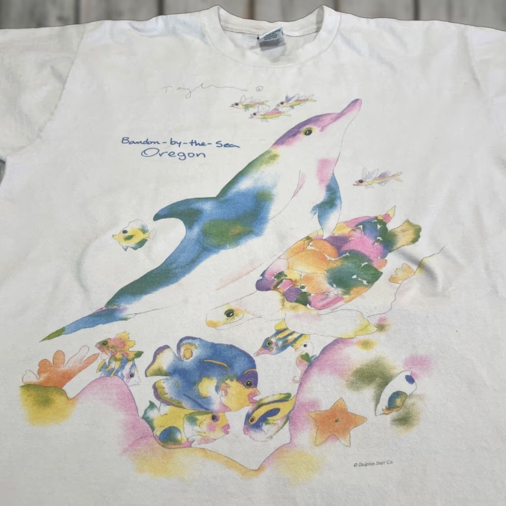Vintage Dolphin Shirt Co Bandon By The Sea Oregon T Shirt Xl White Short Sleeve Graphic Tee Men S 19 Hoodie, Sweatshirt