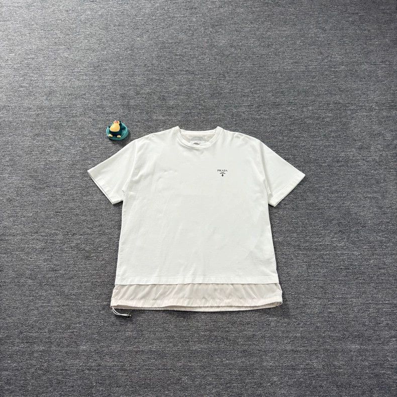 Prada White Slogan Spliced T Shirt