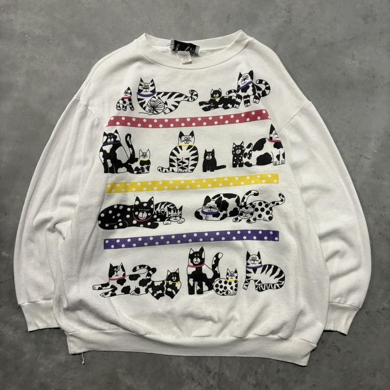 Crazy Vintage 90s Funny Cats Graphic Crewneck Sweater T-Shirts, Hoodie, Sweatshirt | FlexRushtees.com