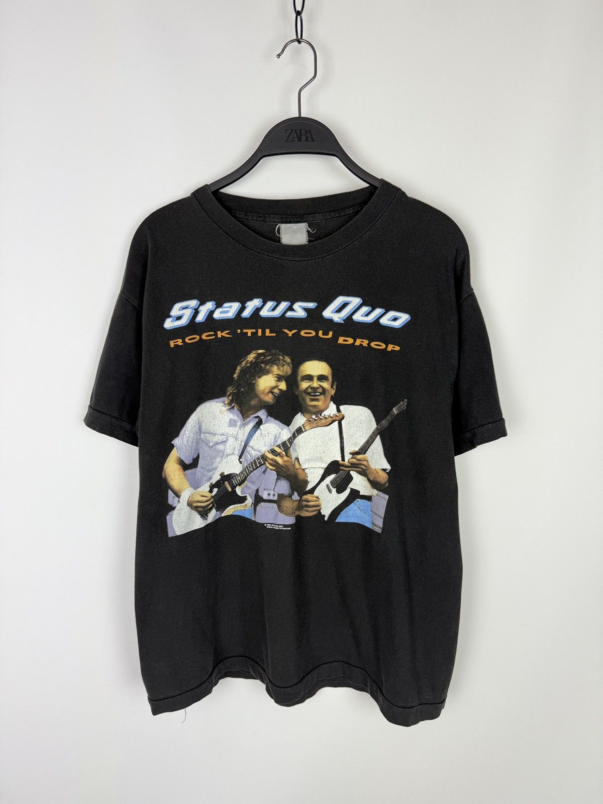 Band Tees 1991 Vintage Status Quo Rock Til You Drop Uk Tour Boxy Tee Hoodie, Sweatshirt | FlexRushtees.com