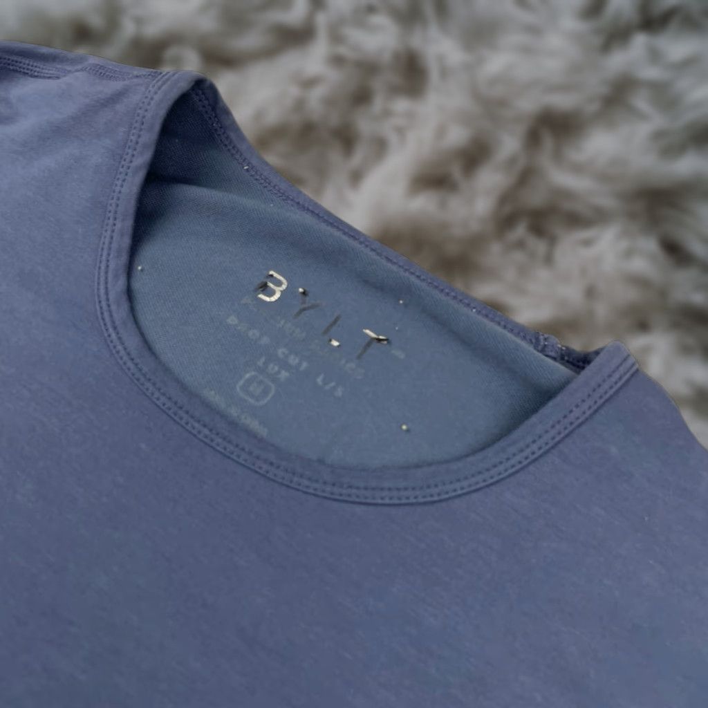 Vintage Bylt Men S Drop Cut Lux T Shirt Navy Blue L S Crew Neck M Medium Cotton Polyester Spandex Lo Hoodie, Sweatshirt