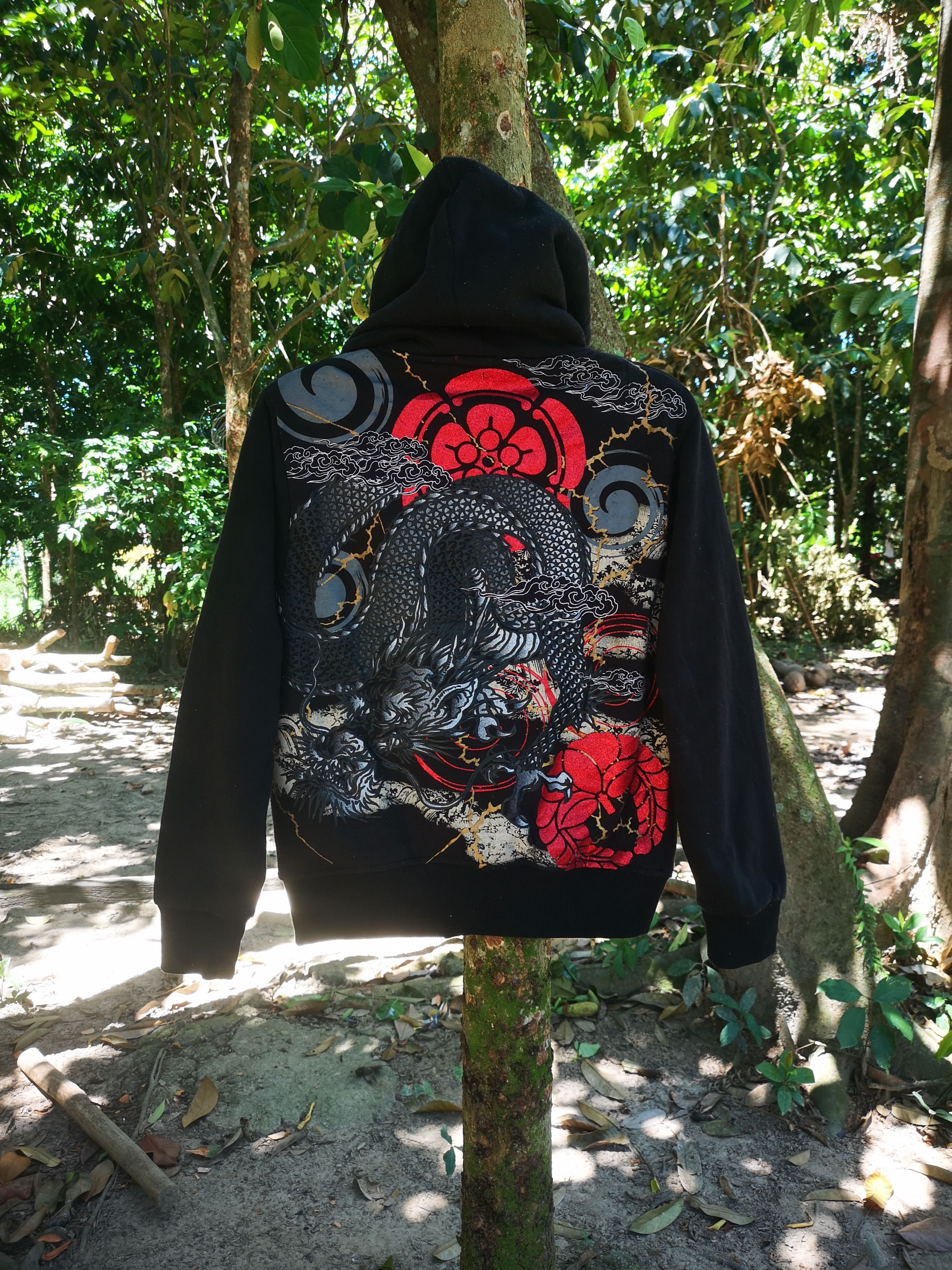 Japanese Brand Dragon Design Printed Hoodie Zipper
