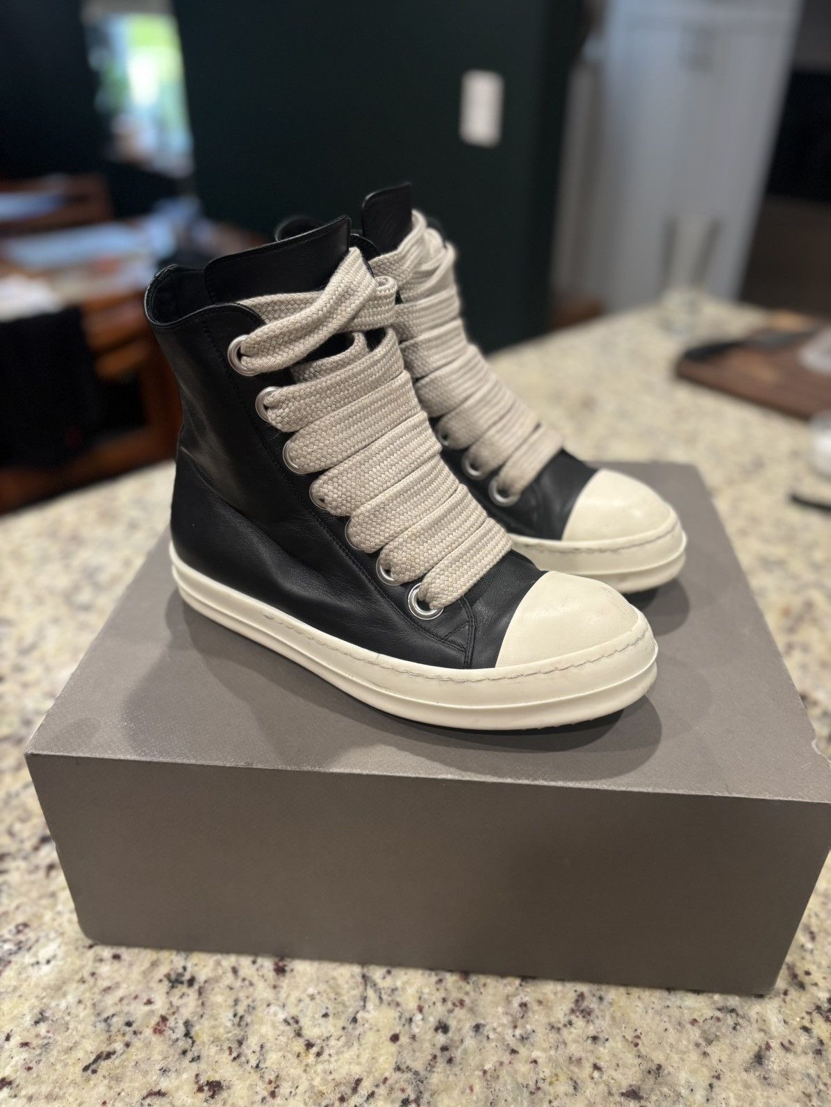 Rick Owens Black And Milk Jumbo Lace Ramones