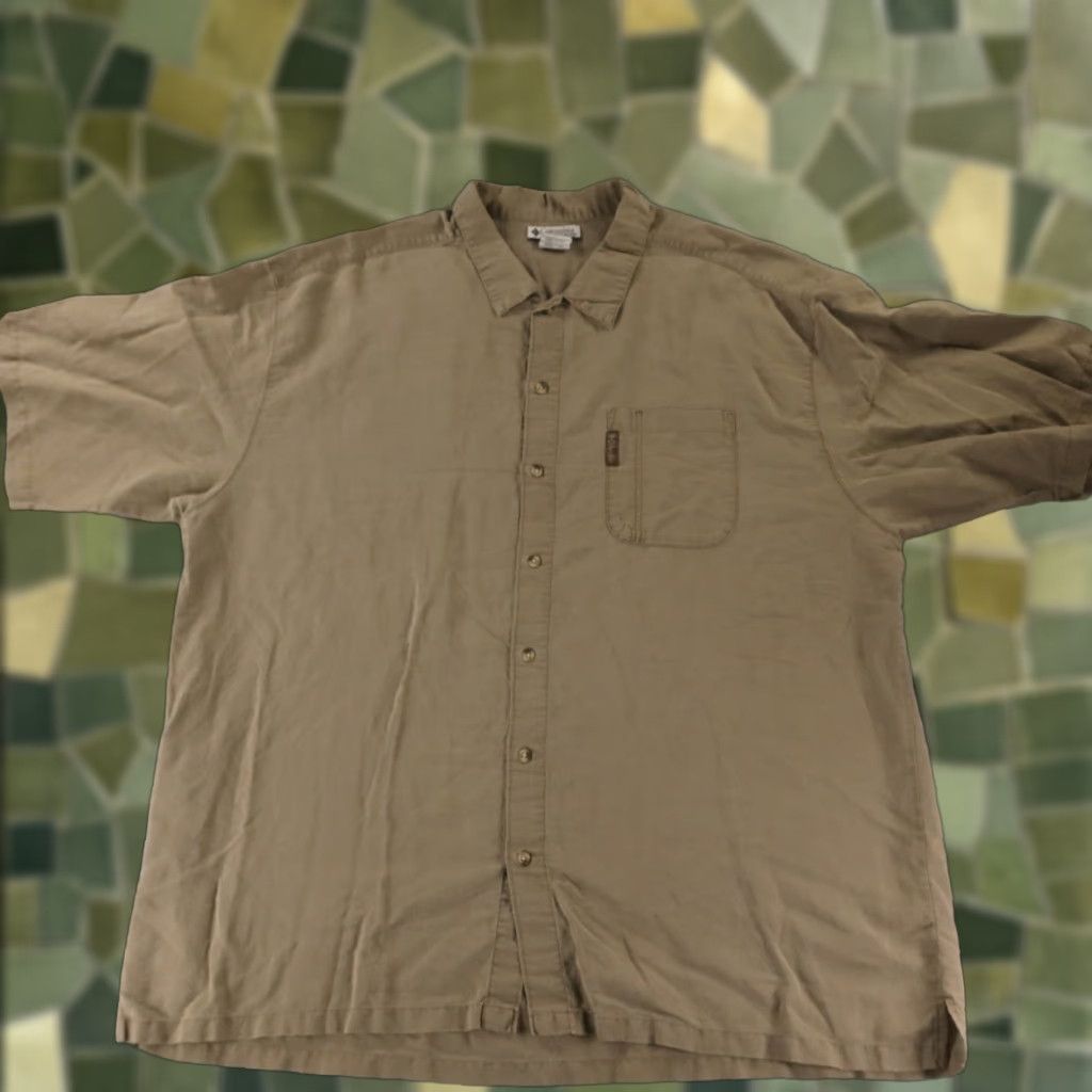 Vintage Columbia Men S Shirt 3xl Short Sleeve Beige Cotton Casual Classic 20s 30s 40s 50s 60