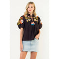 Puff Sleeve Embroidered Detail Tie Tassel Top