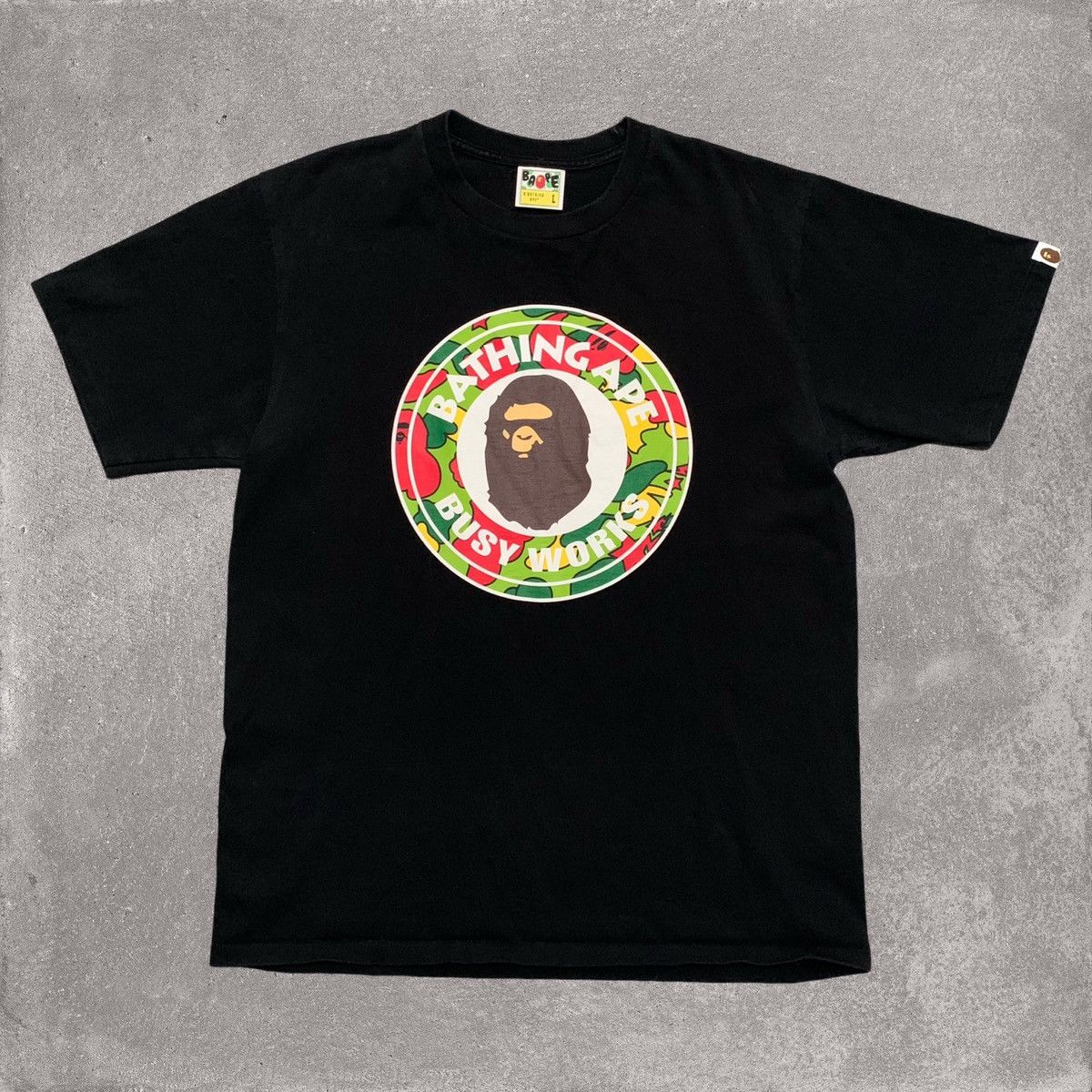 Bape Large Sta Camo Busy Works Black Tee A Bathing Ape 2021 Hoodie, Sweatshirt | FlexRushtees.com