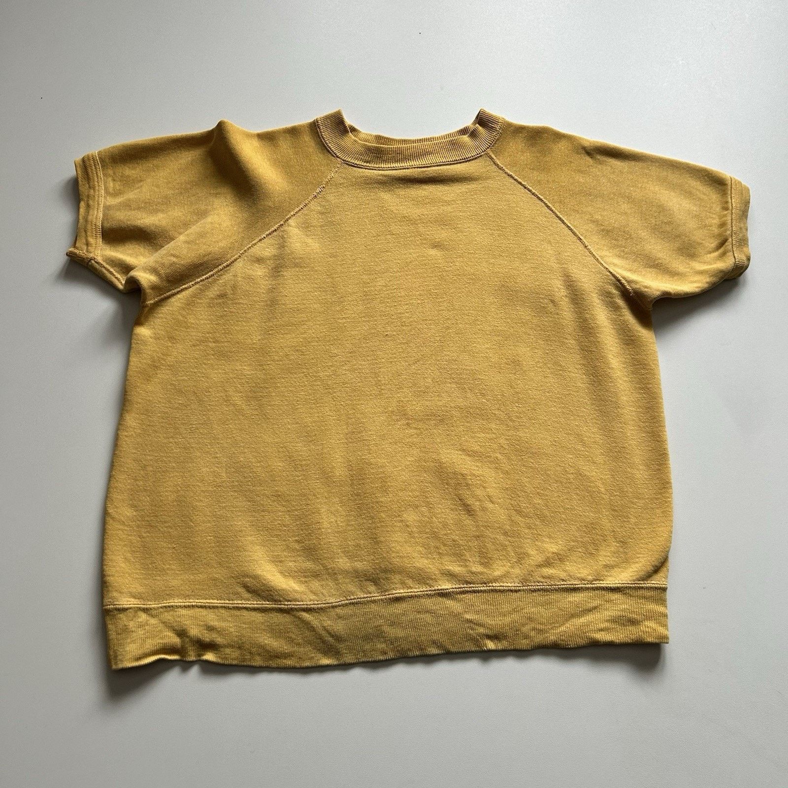 Vintage 60s 70s Sweatshirt Short Sleeve Small Yellow Raglan