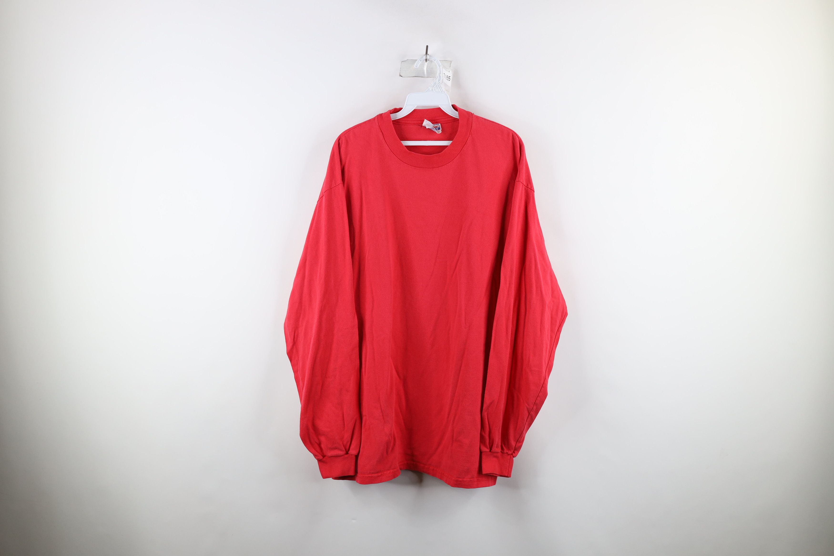 Vintage 90s Hanes Beefy Blank Long Sleeve T Shirt Red Cotton