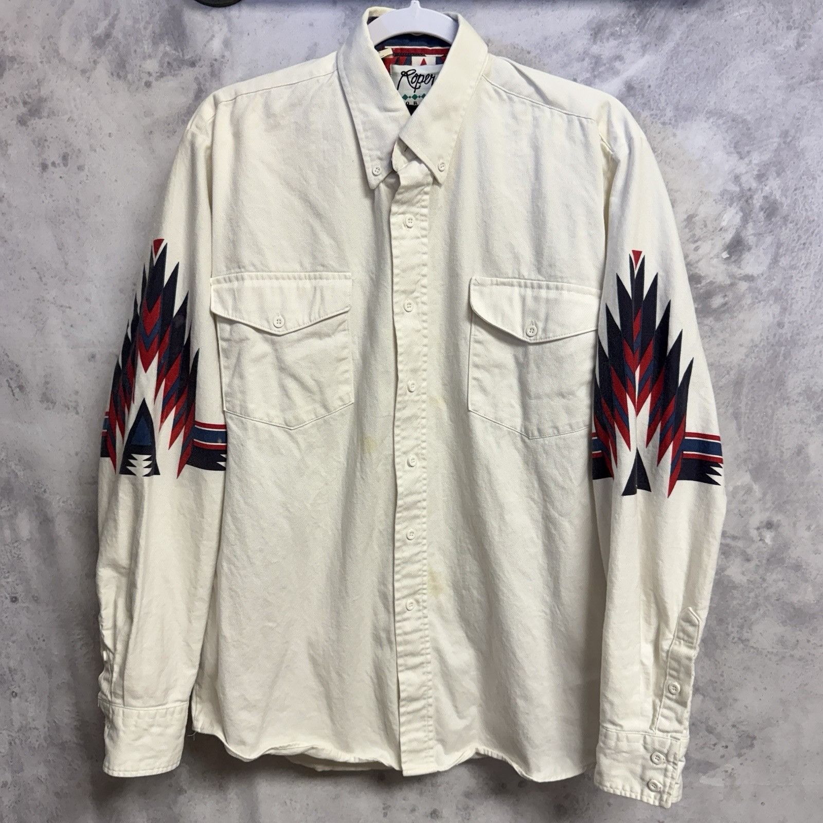 Vintage Roper Border Aztec Western Shirt Mens Large