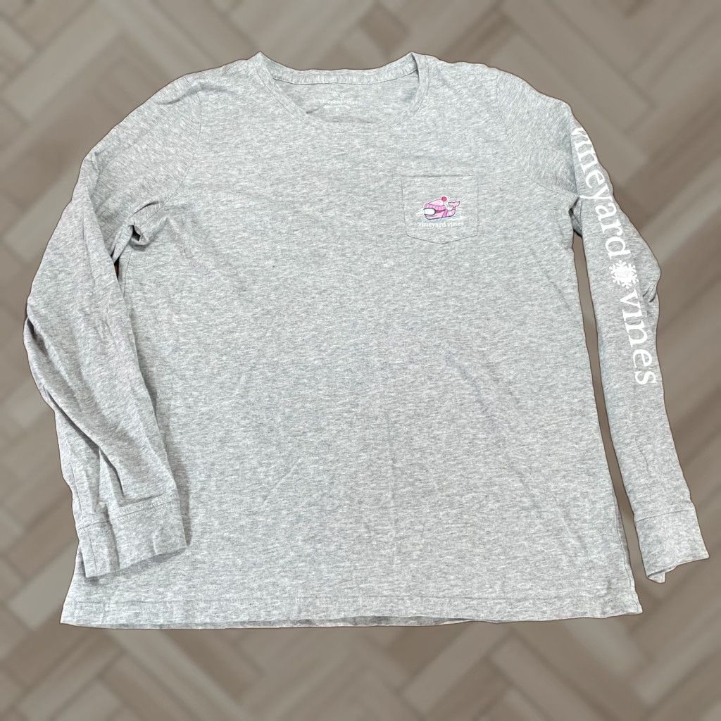 Vines Vineyard Vines Shirt Mens Medium Gray Skiing Winter Long Sleeve Crew Neck Preppy
