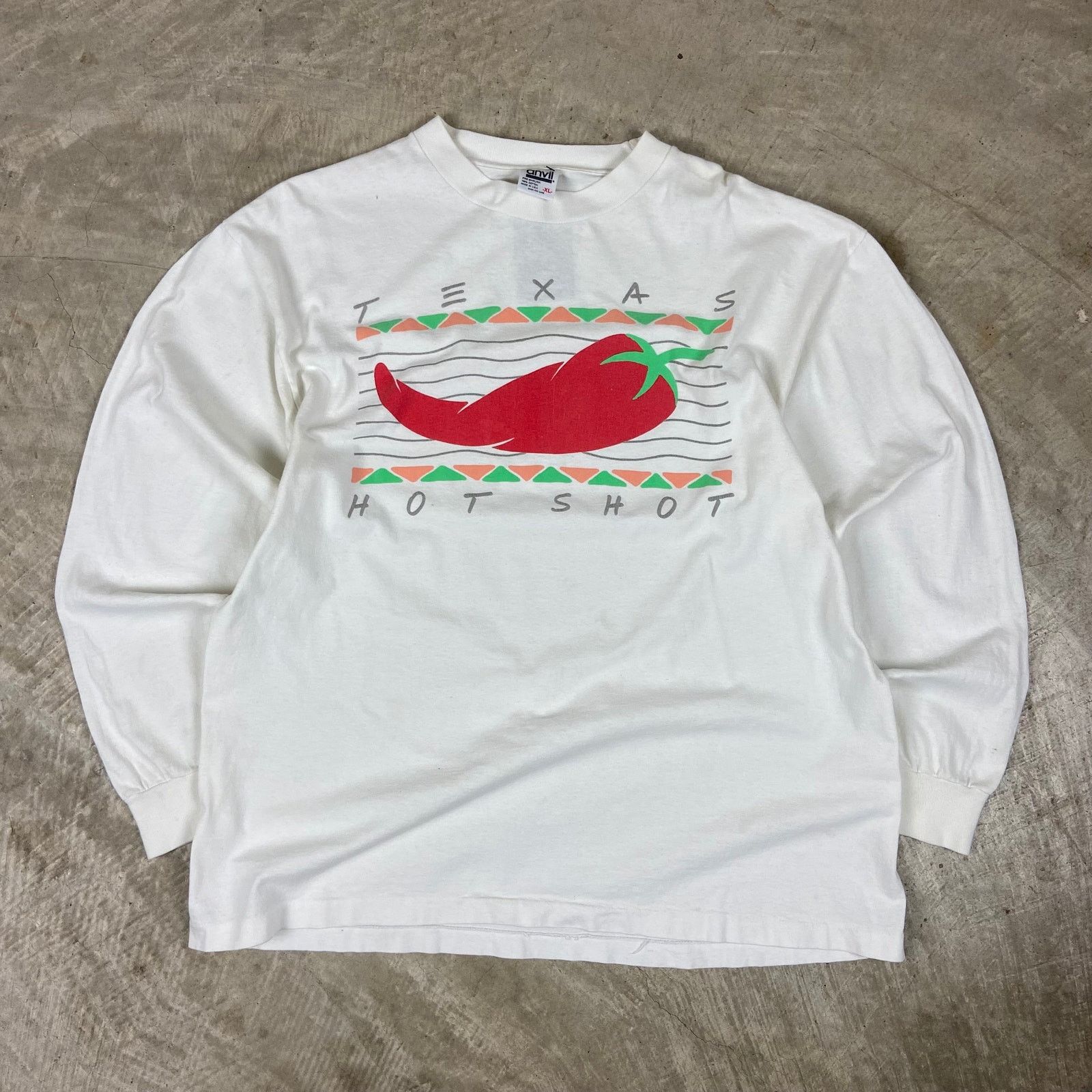 Vintage 90s White Texas Hot Shot Long Sleeve Graphic Shirt Xl Bb60