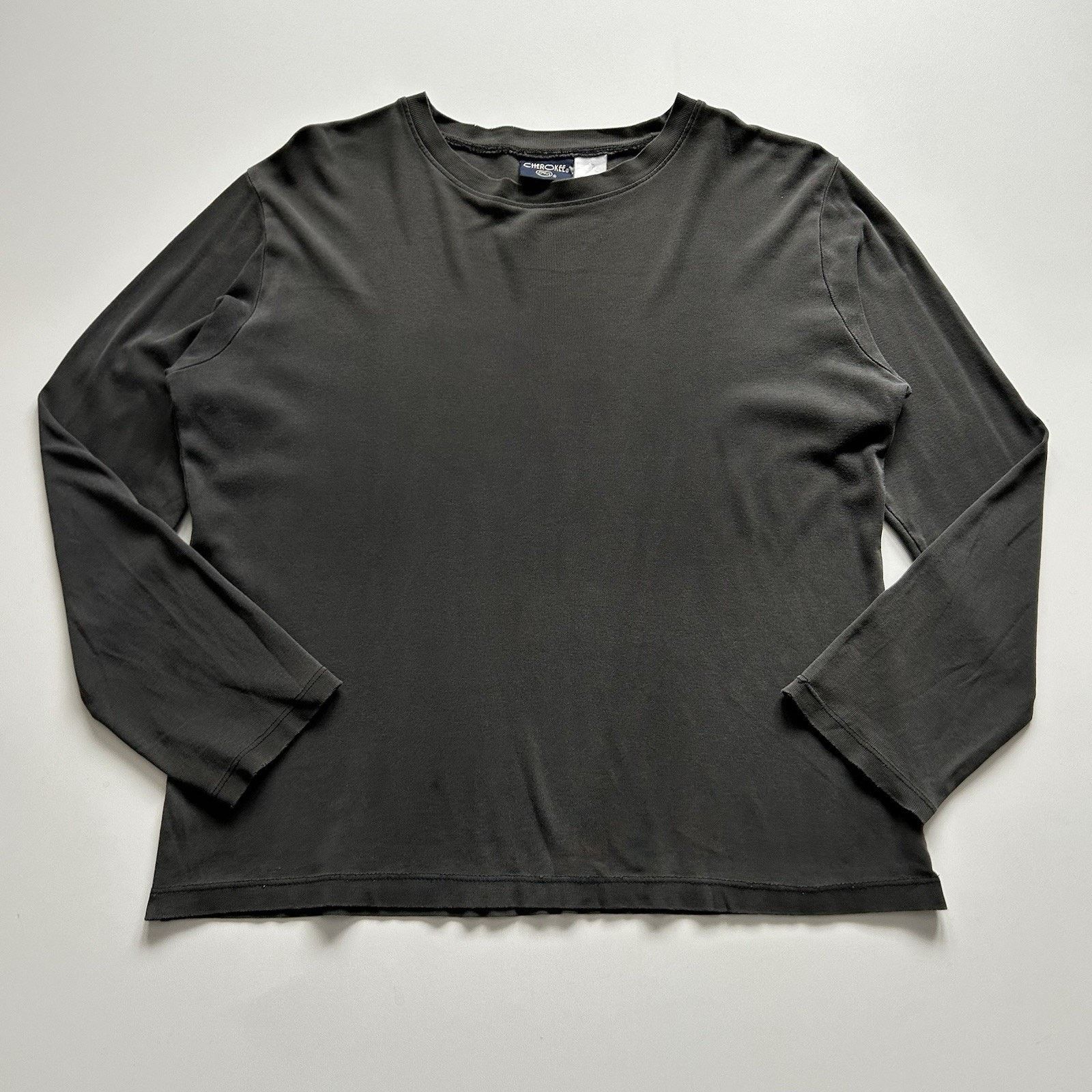 Vintage 90s Faded Black Blank T Shirt Long Sleeve Small Boxy