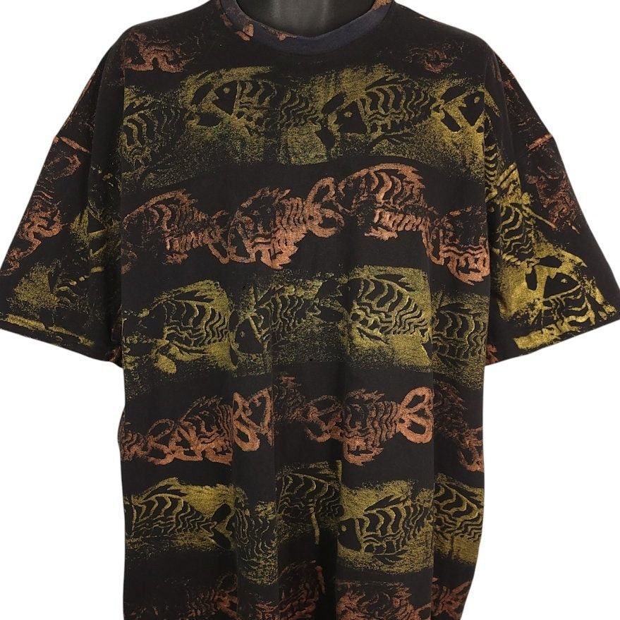 Vintage All Over Print Fish T Shirt Vintage 90s Tropical Travel