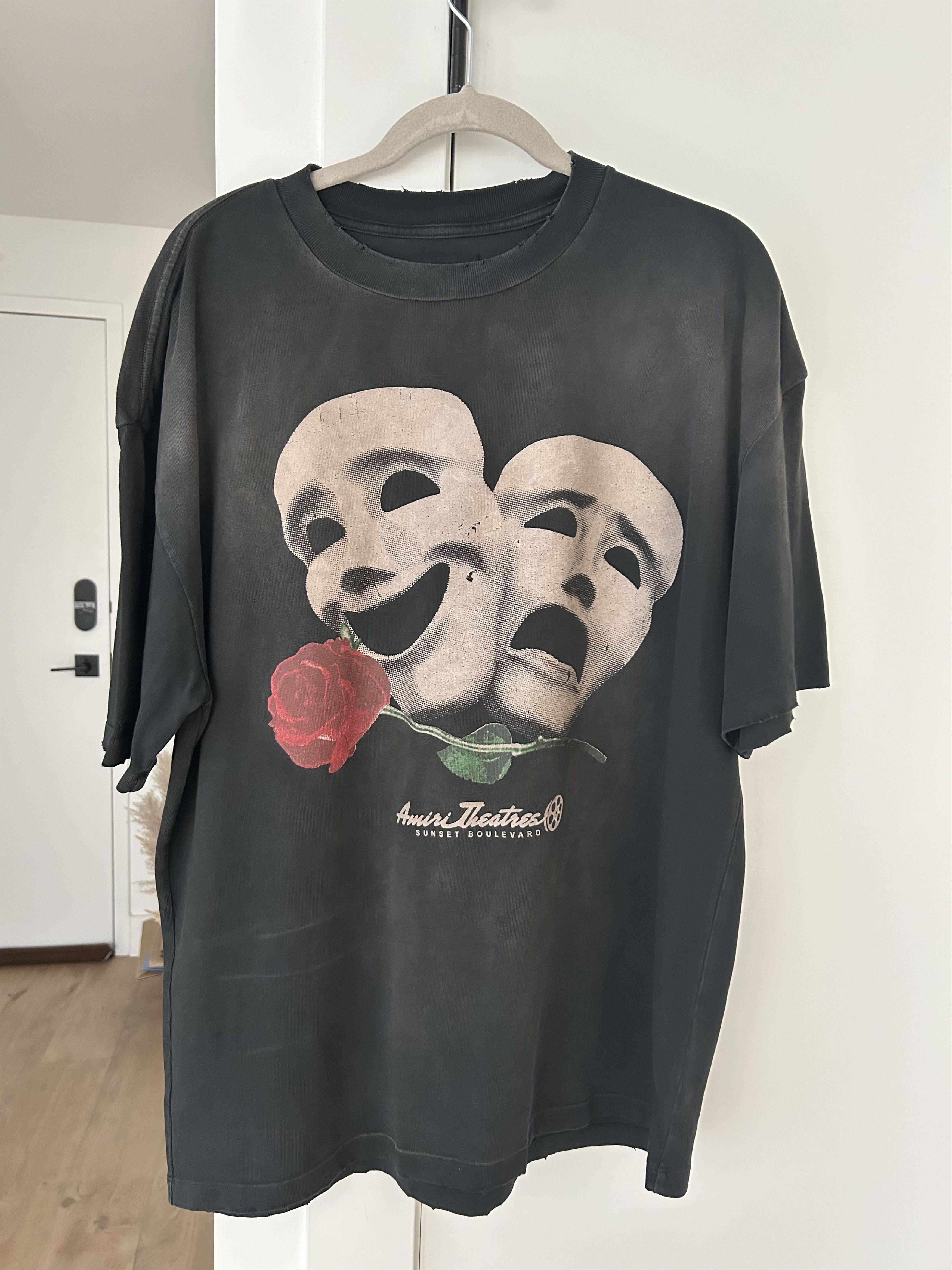Amiri Theater Masks Oversized Tee Black Hoodie, Sweatshirt | FlexRushtees.com