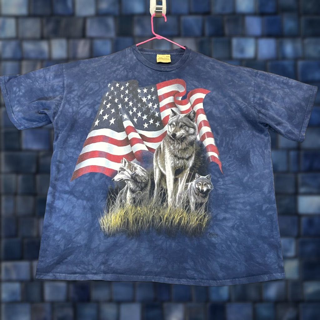 Mountain Vintage The Mountain T Shirt 3xl Usa Blue Tie Dye Wolves Patriot Crew Neck Short Sleeve