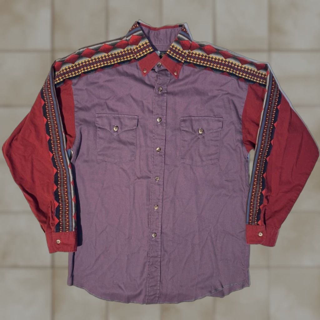 Vintage Panhandle Slim Yokes Western Pearl Snap Aztec Shirt M Cowboy Rodeo Wear