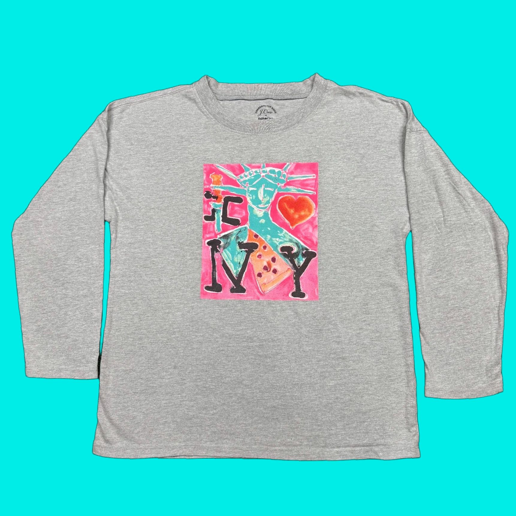 Katherine Bernhardt T Shirt Long Sleeve Size S Gray Ny Pizza Graphic Women S