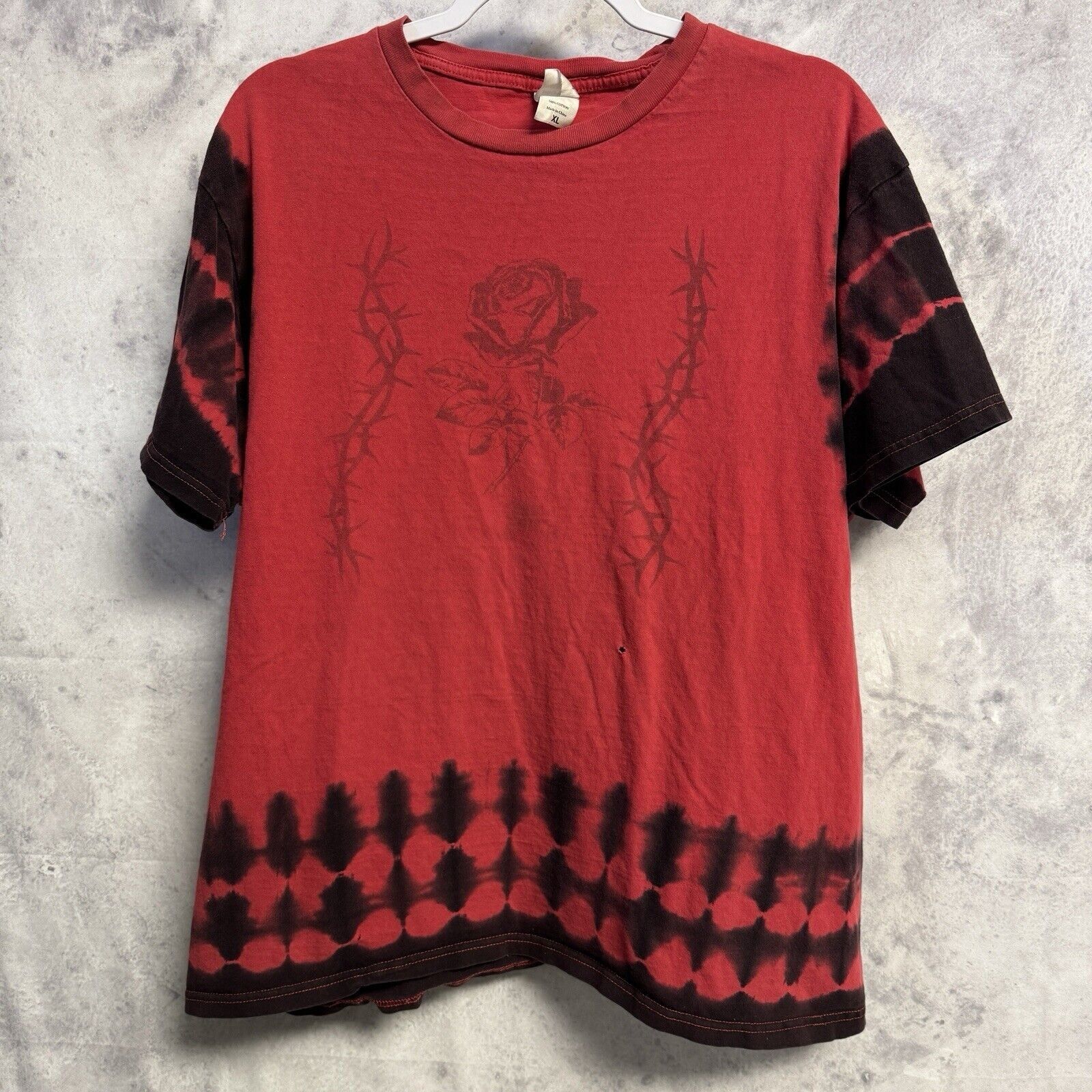 Vintage Y2k Tribal Rose T Shirt Adult Xl Red Tie Dye Short S