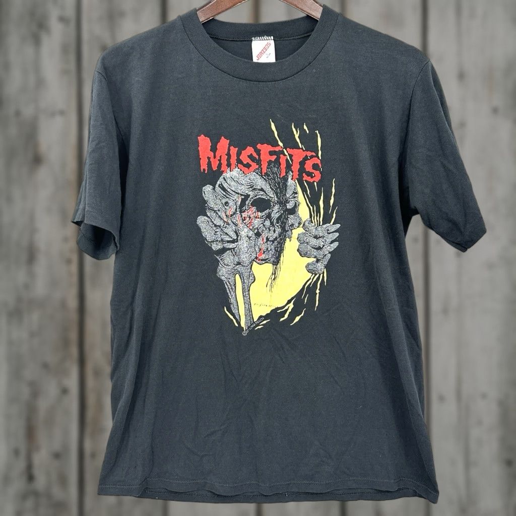 Jerzees Vintage Misfits Shirt Men L 90s Danzig Samhain Metal Punk Logo Black Cotton Jersey Graphic P