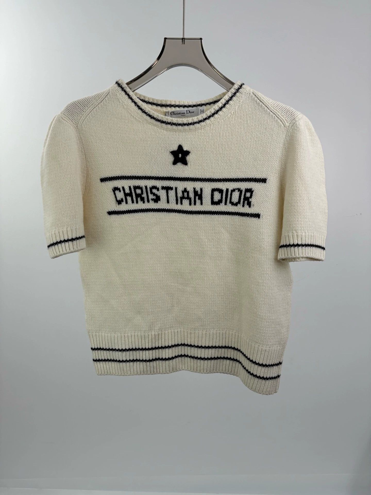 Dior White Slogan Knit Short Sleeved T Shirt Hoodie, Sweatshirt | FlexRushtees.com