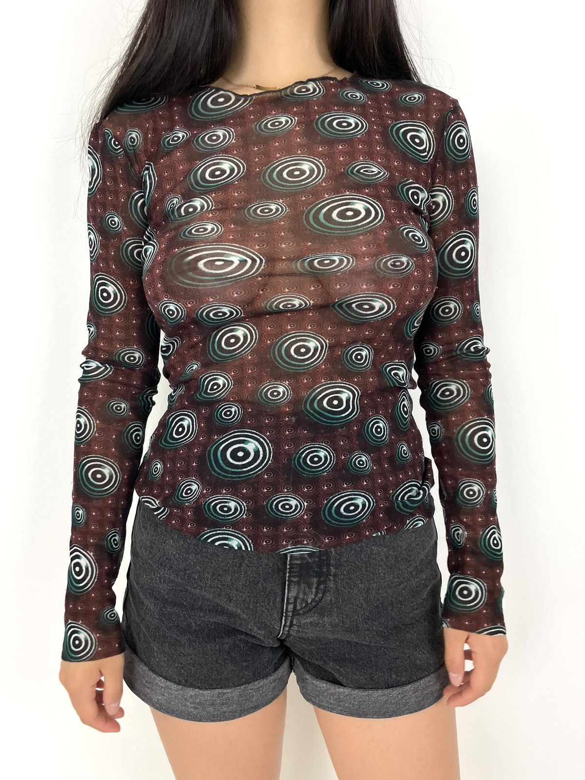 Jean Paul Gaultier 1996 Optical Illusion Orbs Psychedelic Spiral Balls Mesh Top