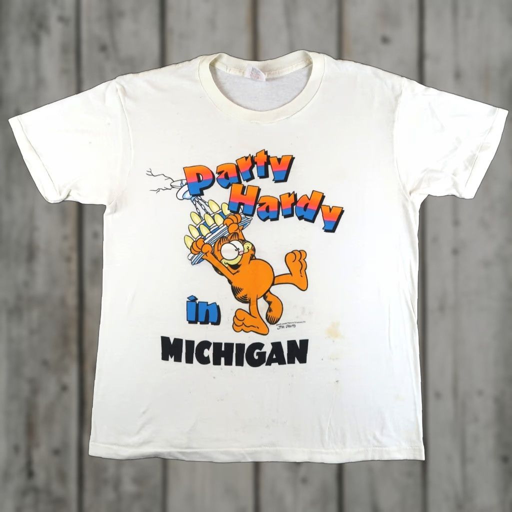 Vintage Garfield T Shirt 70s 80s Shirt Adult Large White Usa Made Graphic Print Mens