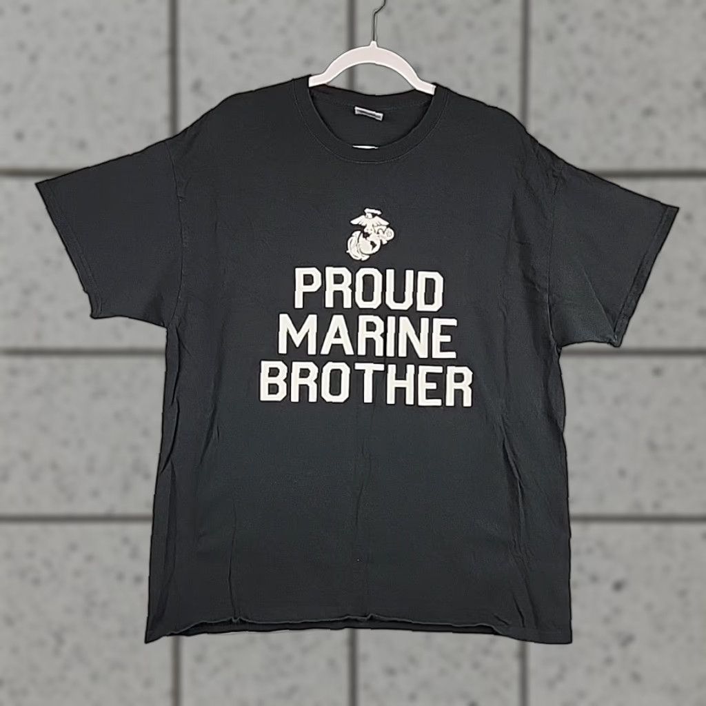 Logo 7 Vintage Marine Logo T Shirt Mens Xl Black Cotton Casual Graphic Tee 2000s Military Infantry