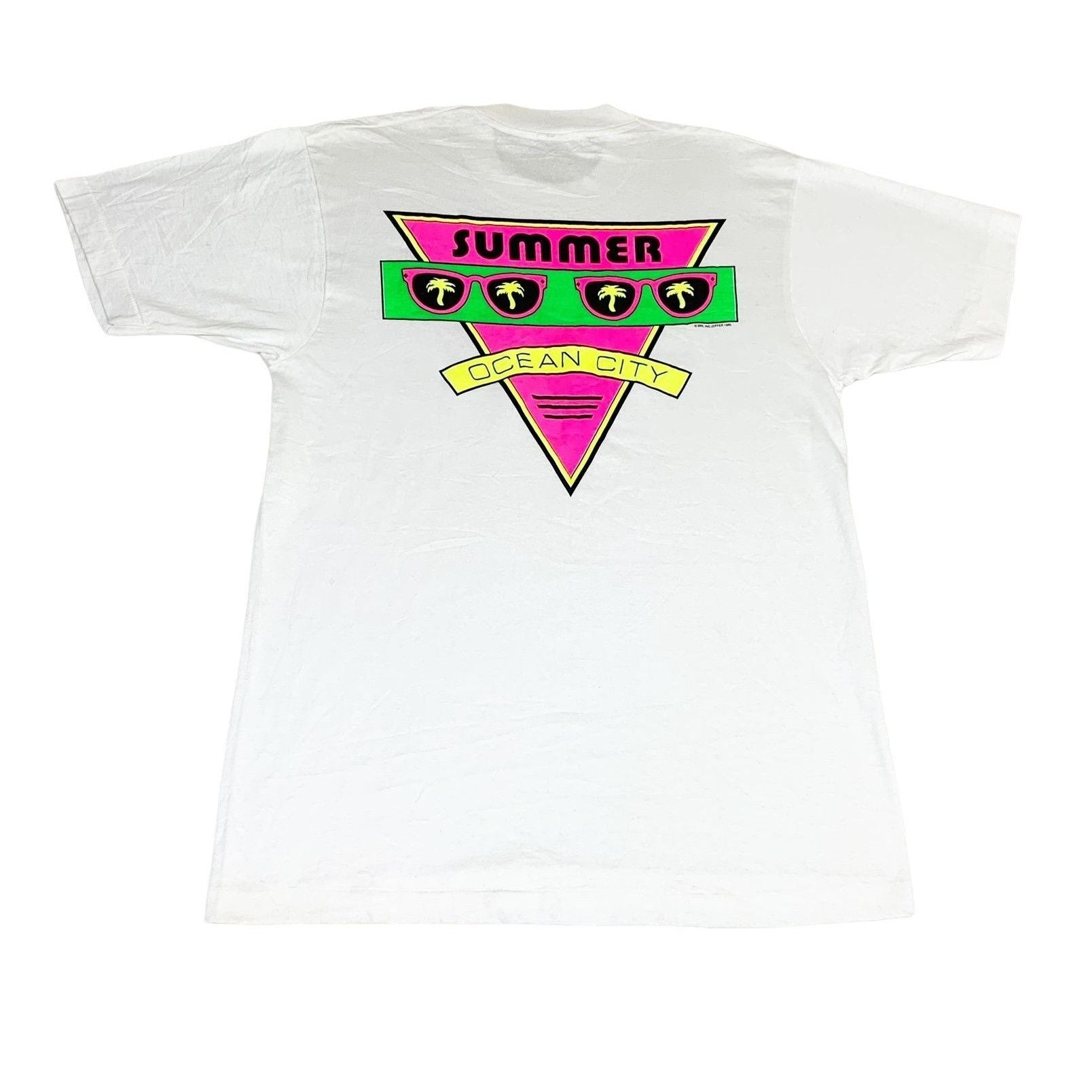 Vintage 1989 Summer Ocean City T Shirt White Large New Wave