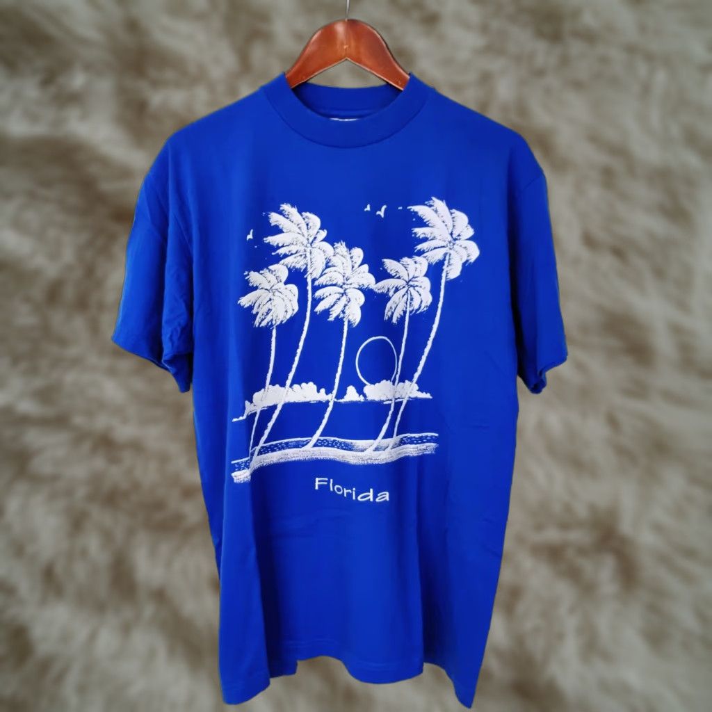 Vintage Lexington Beach Shirt Unisex Adults Short Sleeve Crew Neck Medium Blue Florida Palm