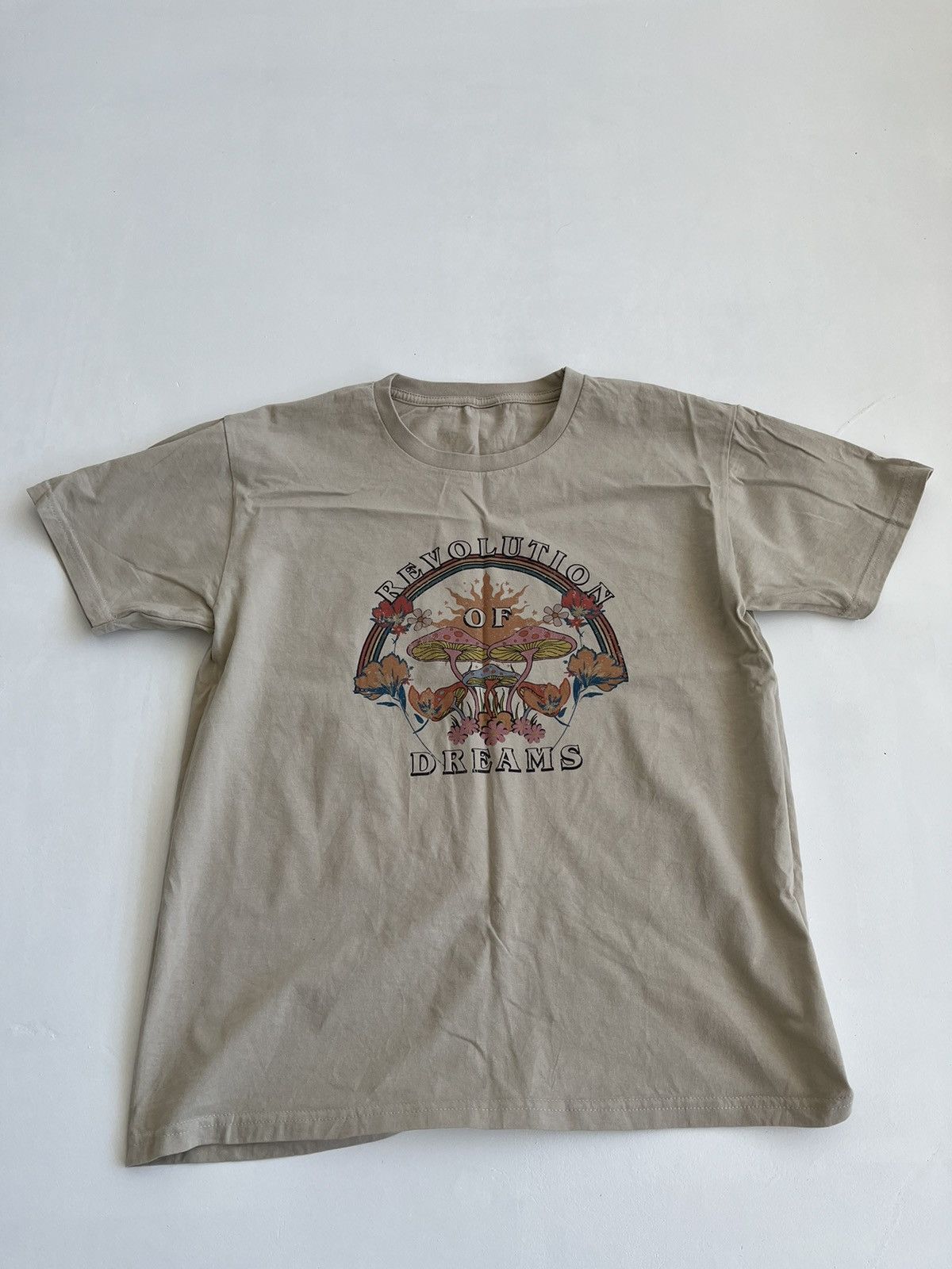 Vintage 90s Y2k Beige Acid Mushrooms T Shirt