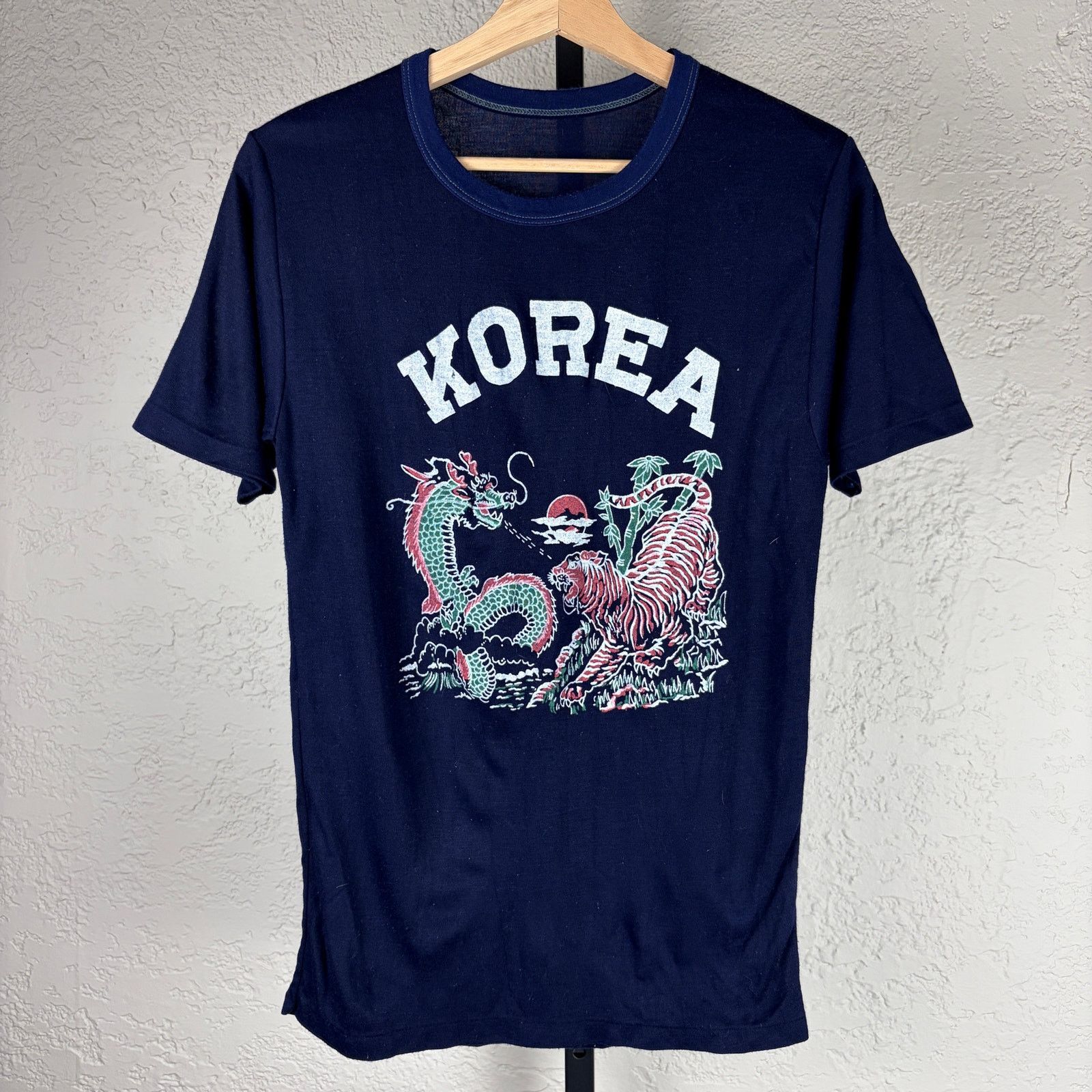 Vintage 80s Korea Tourist Dragon Tiger Small Souvenir Tee Hoodie, Sweatshirt | FlexRushtees.com