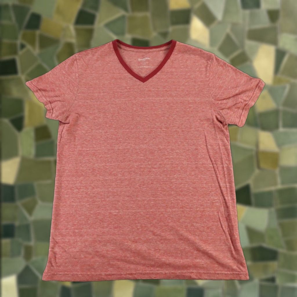 Vintage Goodfellow Shirt Mens M Red Heather Cotton Polyester V Neck Ringer Tee