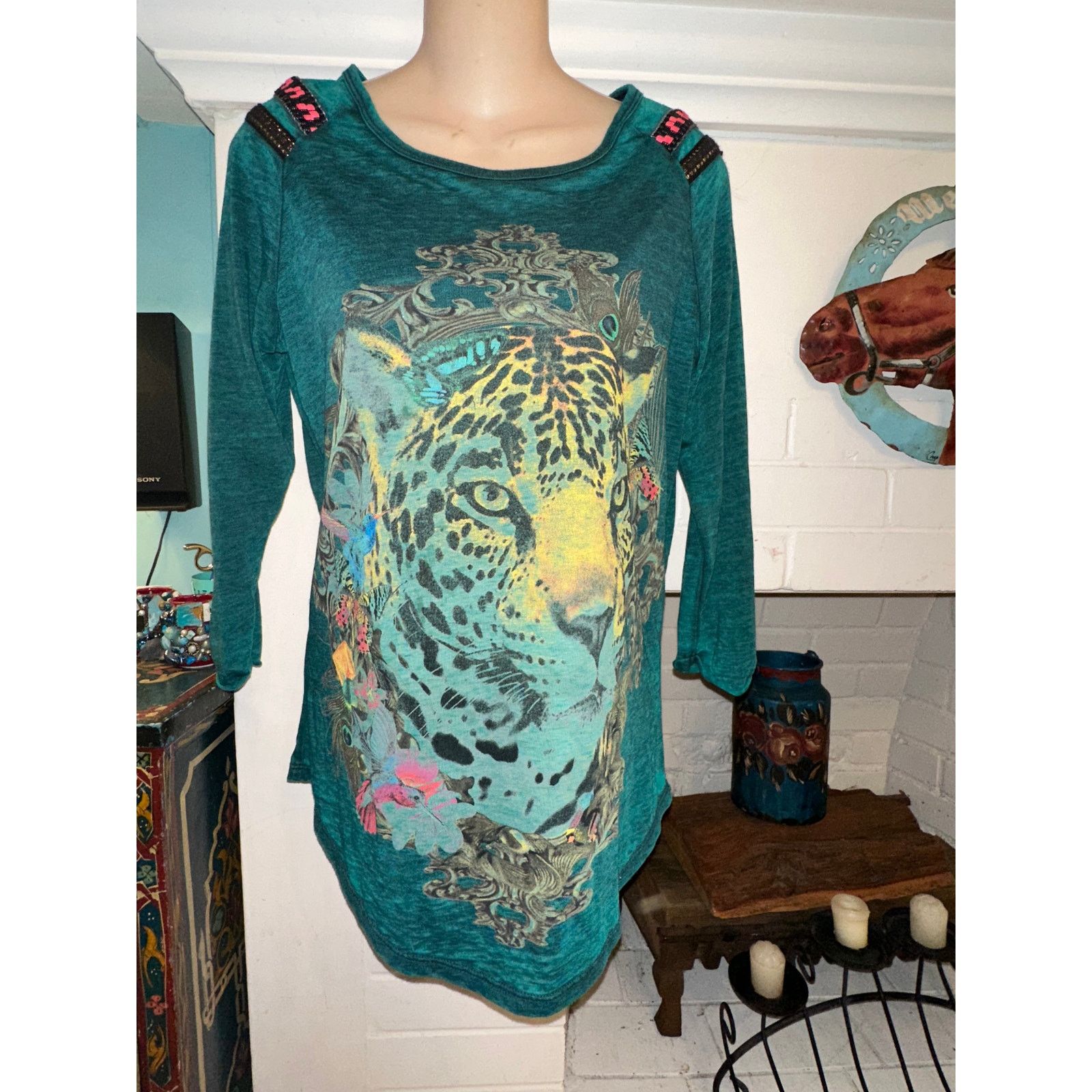 Barcelona Vintage Custo Barcelona Teal Lion Tunic Top