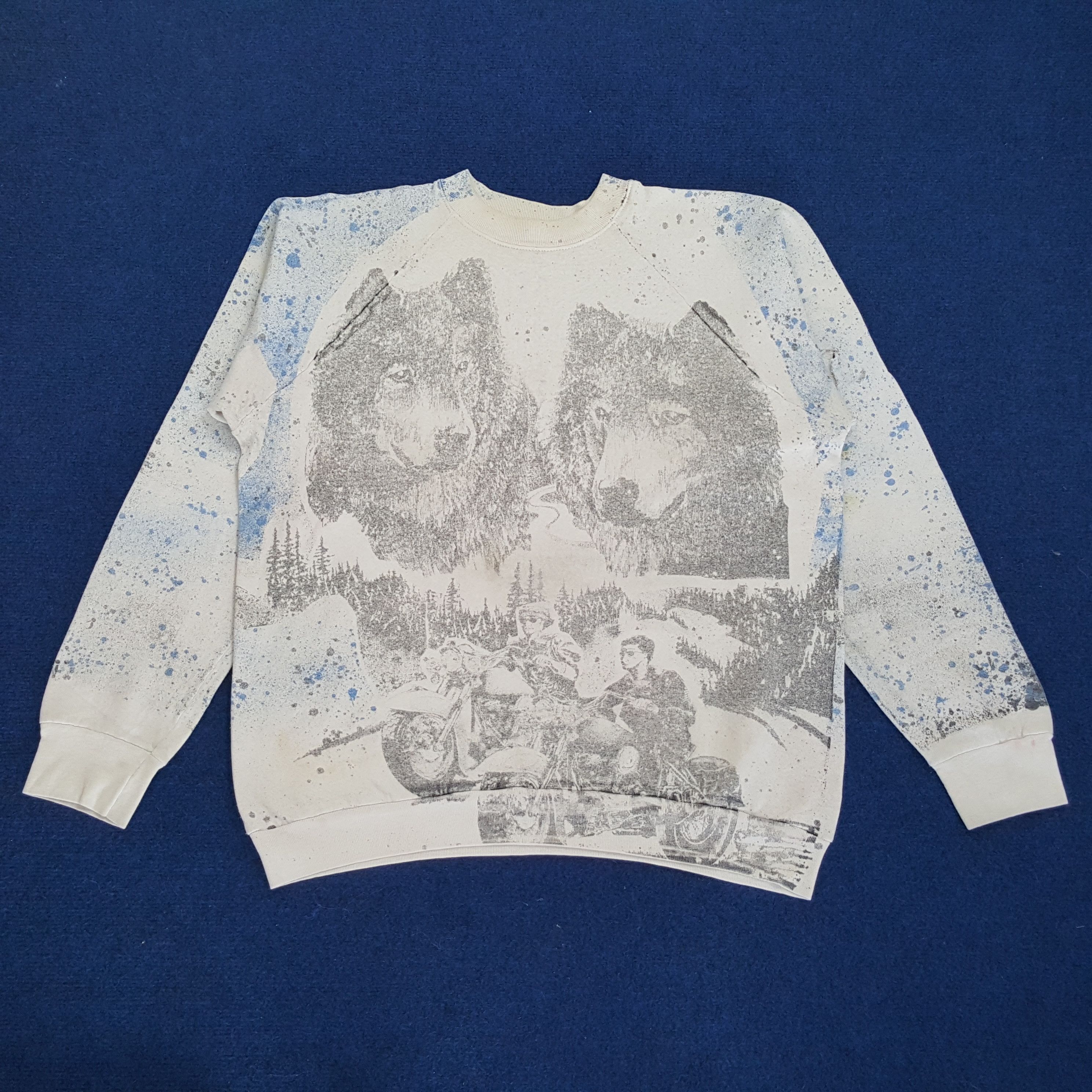 Vintage Wolf Motorcycle Art Winter Sweatshirt T-Shirts, Hoodie | FlexRushtees.com