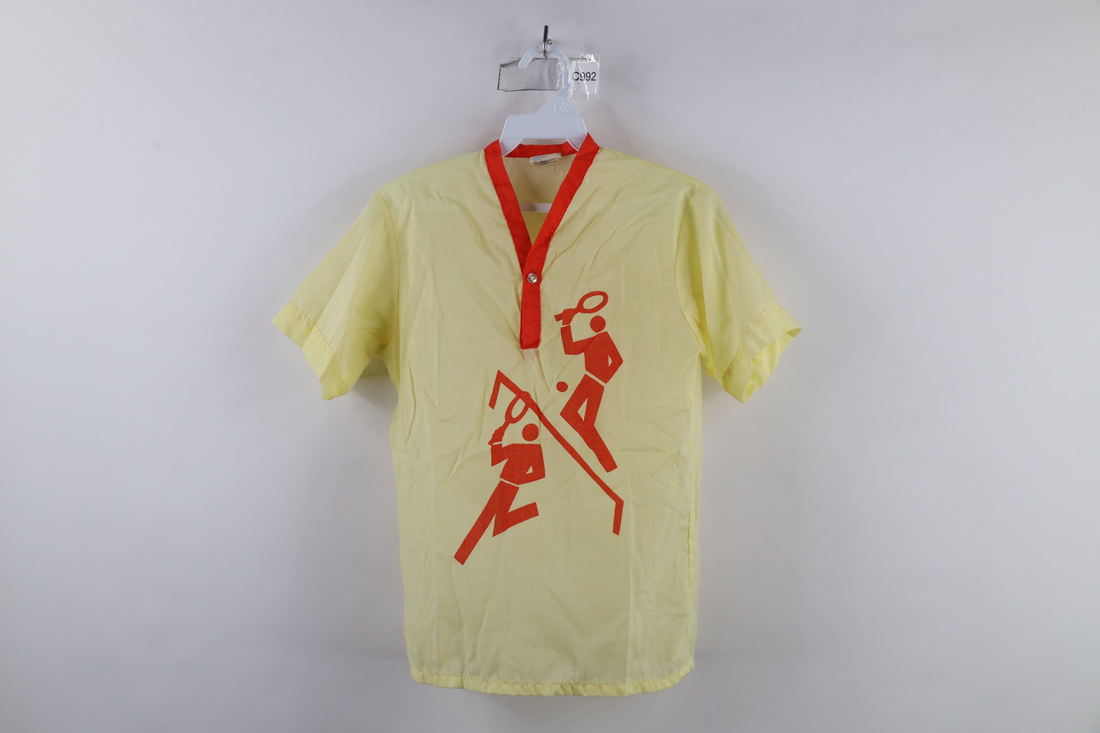 Vintage 60s 70s Streetwear Tennis Henley T Shirt Yellow Usa