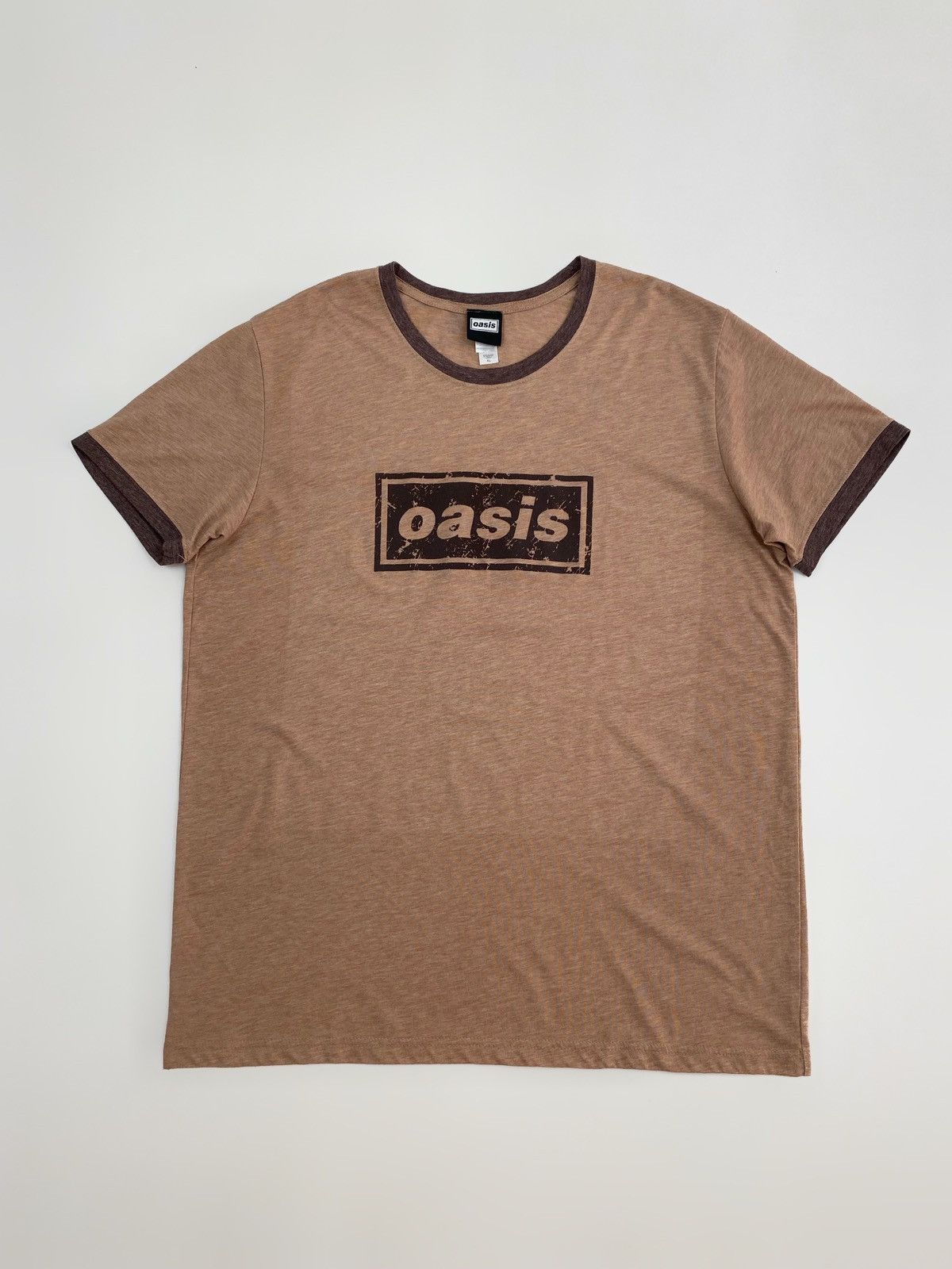 Tees Oasis Band Classic Logo Brown Ringer Tee Hoodie, Sweatshirt | FlexRushtees.com