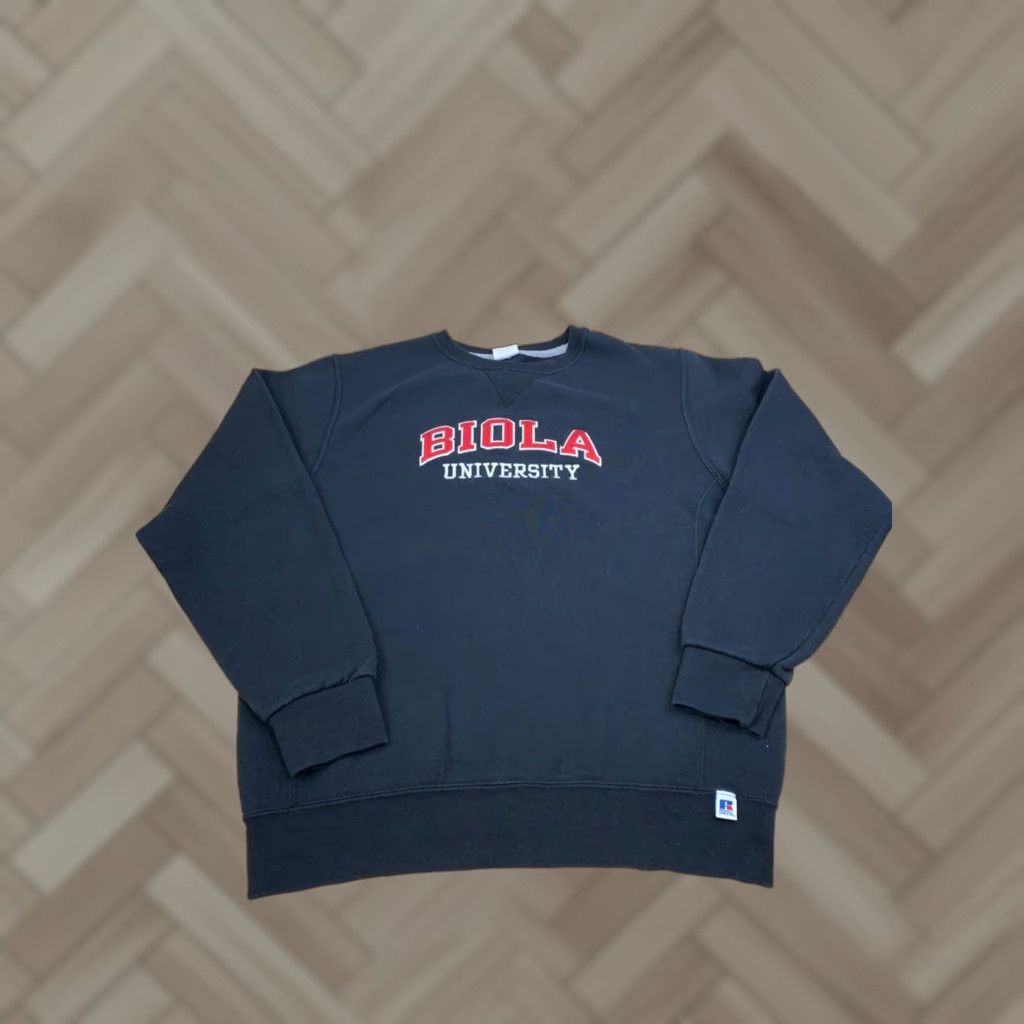 Athletic Russell Athletic Sweatshirt Mens M Black Biola University College Logo Pullover Cre