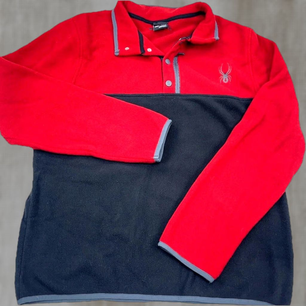Spyder Sweater Men Large Red Black Fleece Pullover Colorblock Mock Neck Winter Casual Adventu