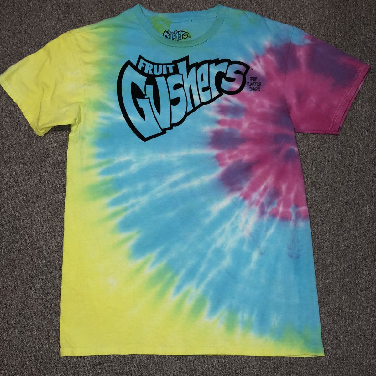 Vintage Fruit Gushers Print Tie Dye T Shirt Rainbow