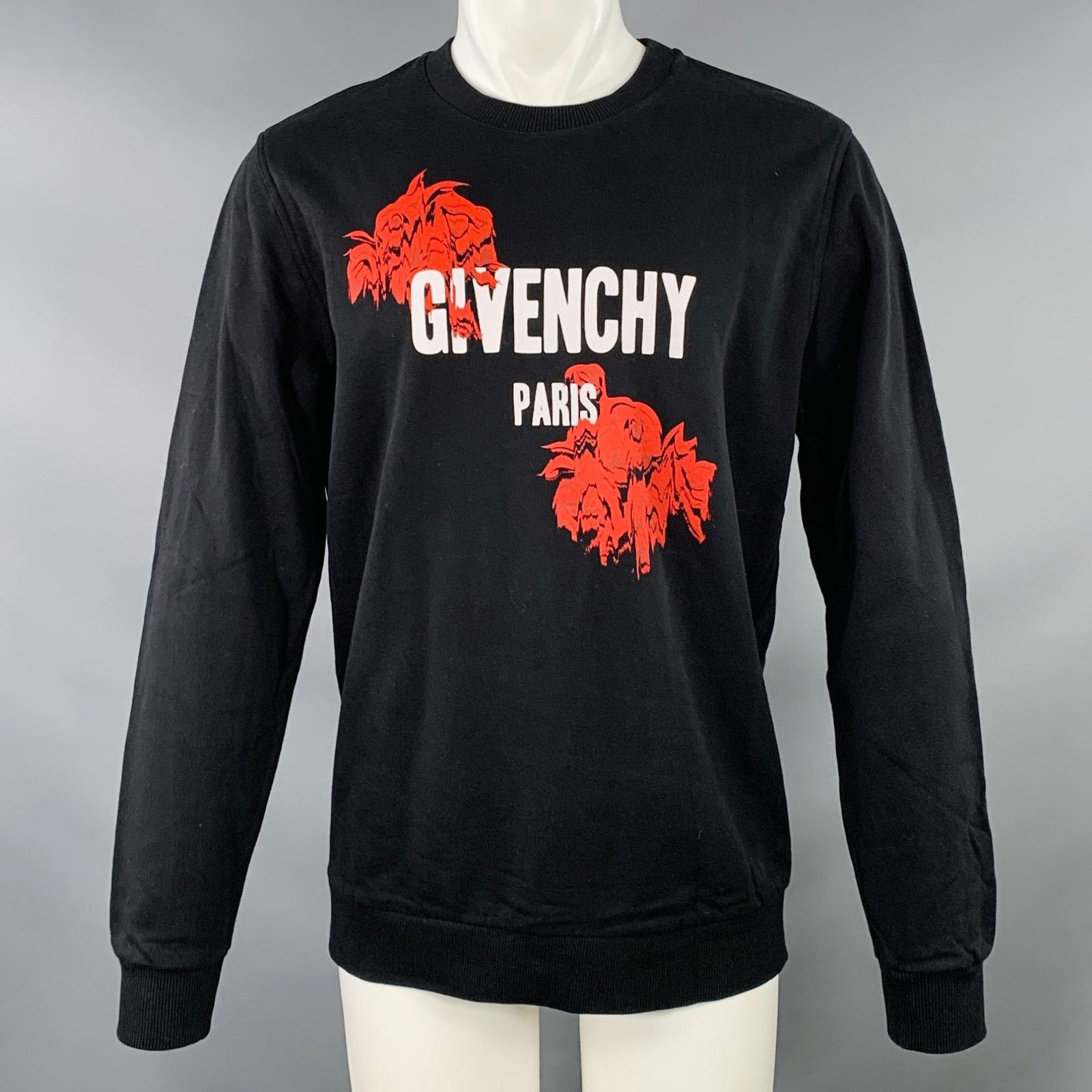 Givenchy Black Red Logo Cotton Cuban Fit Crew Neck Sweatshirt