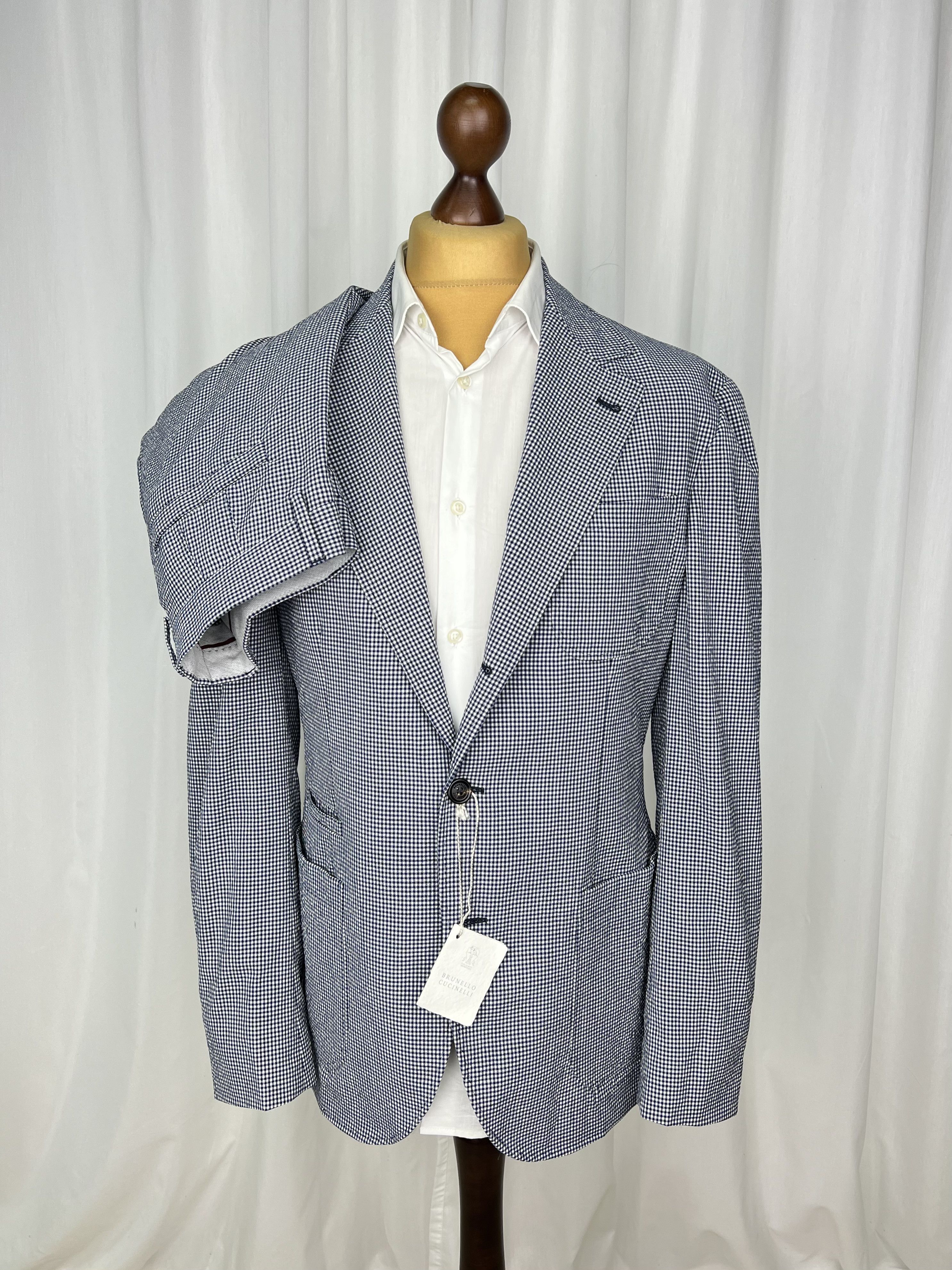 Brunello Cucinelli Nwt Micro Check Half Lined 2 Piece Light Wool Suit