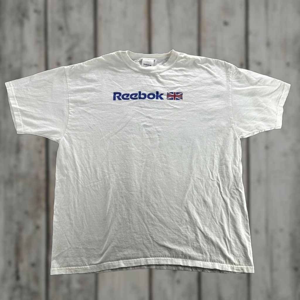 Vintage Reebok Shirt Mens 2xl White Classic Uk Flag Logo Spell Out Tee Shirt Hoodie, Sweatshirt | FlexRushtees.com