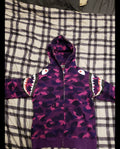 Bape Double Shoulder Shark Full Zip Hoodie Purple Camo T-Shirts, Sweatshirt | FlexRushtees.com