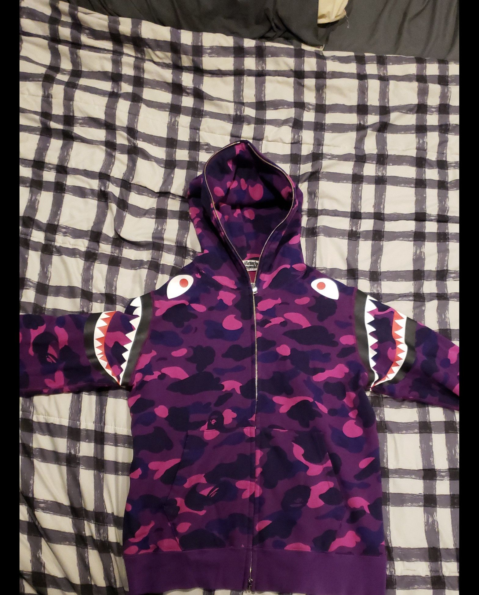 Bape Double Shoulder Shark Full Zip Hoodie Purple Camo T-Shirts, Sweatshirt | FlexRushtees.com
