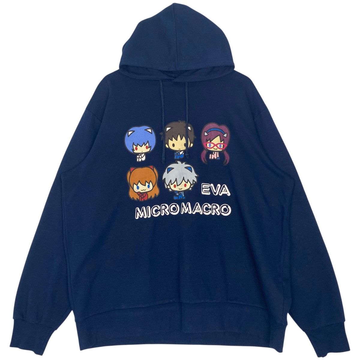 Other Vintage Eva Cartoon Big Logo Printed Hoodie Navyblue Size L T-Shirts, Sweatshirt | FlexRushtees.com