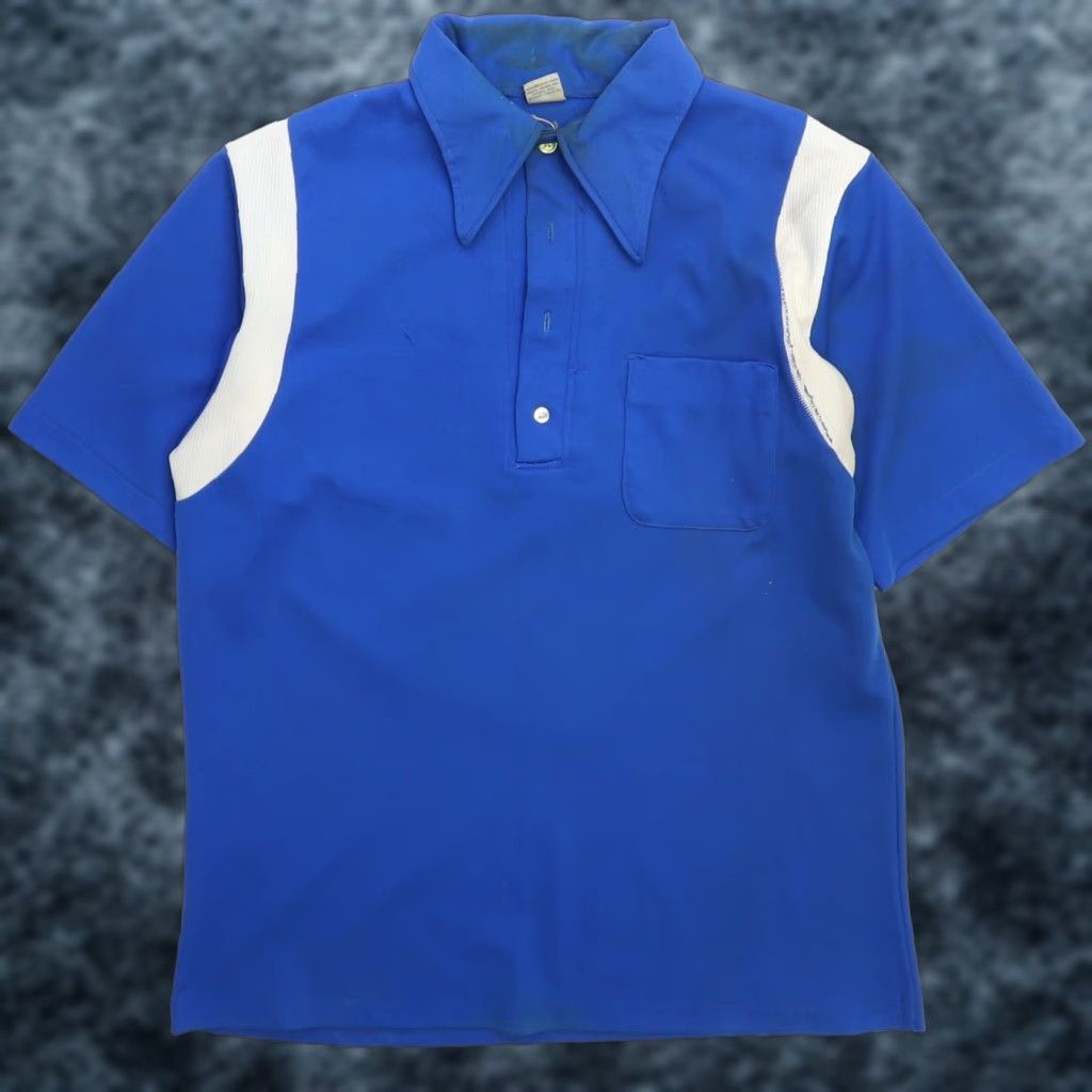 Vintage Hilton Bowling Shirt Men Size L Blue Cotton Short Sleeve Shirt 70s 80s Concert Merch